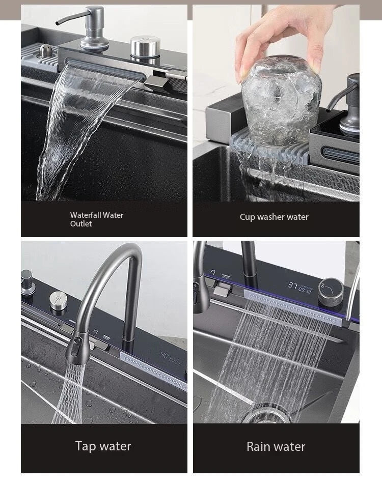 0mm Double Waterfall Sink Embossed Stainless Steel Sink