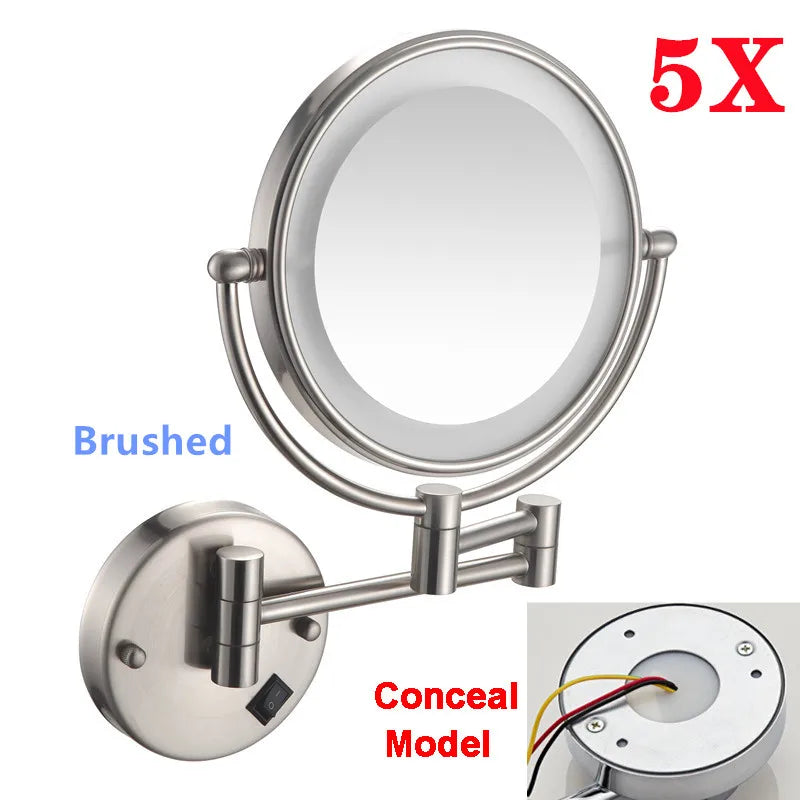 5x Magnifying Led Folding Bathroom Mirrors Wall Mounted