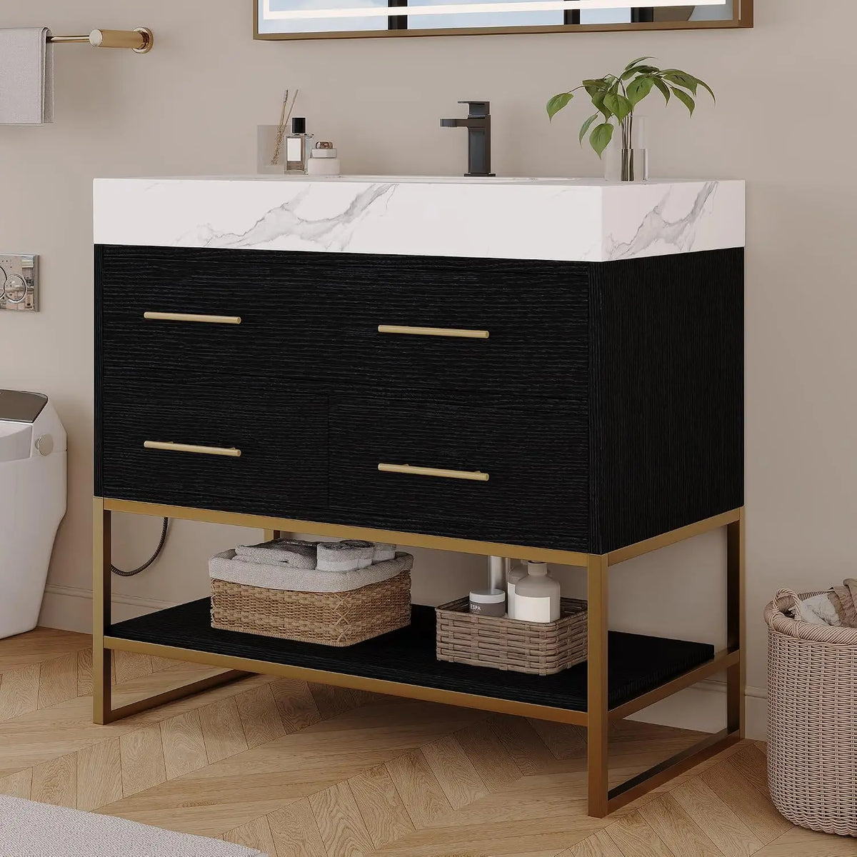 36 Bathroom Vanity Sintered Stone Countertop Flip-Up Drawer