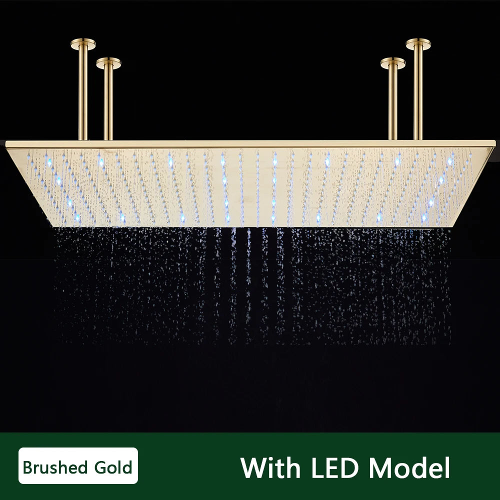 Rozin Led Matte Black Shower Head 40 80cm