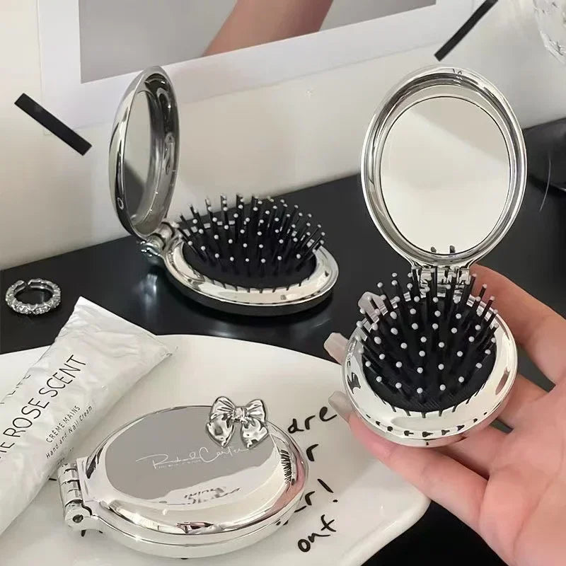 Mini Silver Folding Comb Makeup Mirror Women Girl