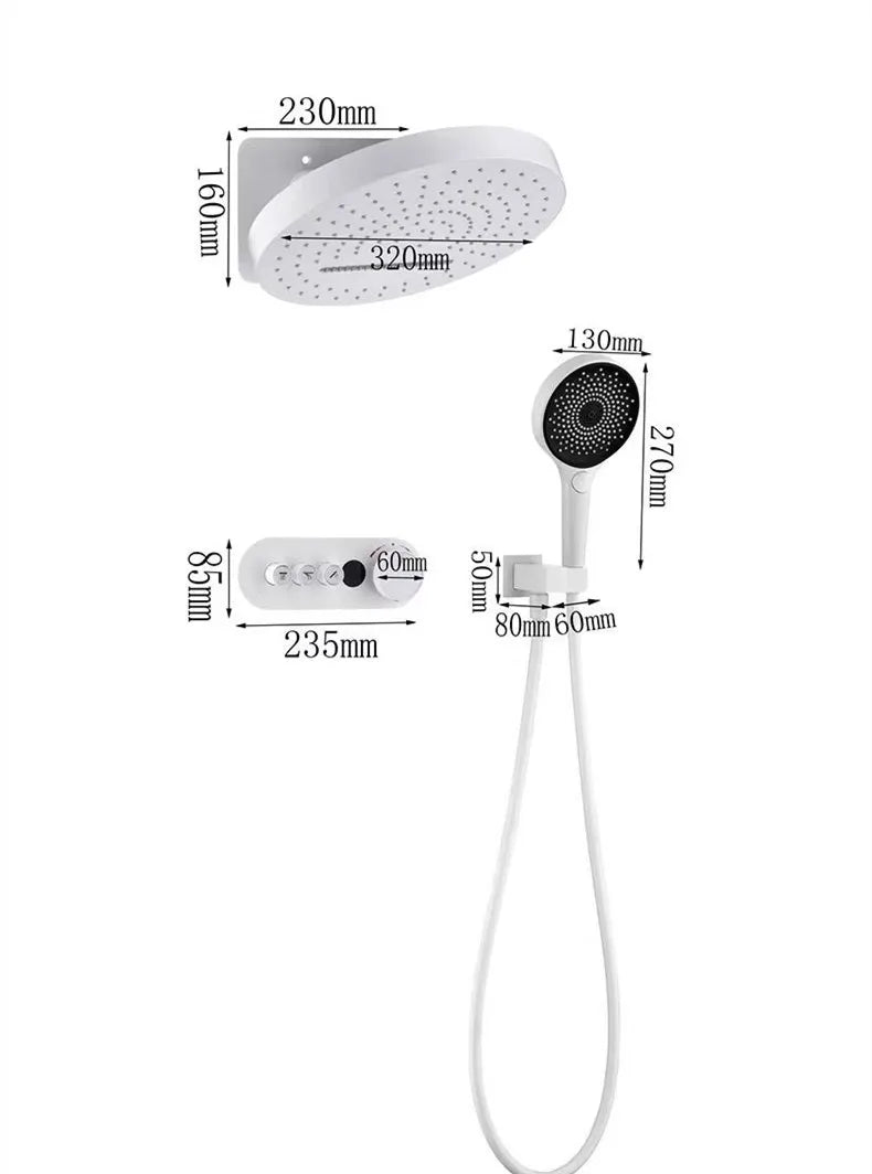 Rainfall Shower Wall Mounted Gray Thermostatic Shower Faucet