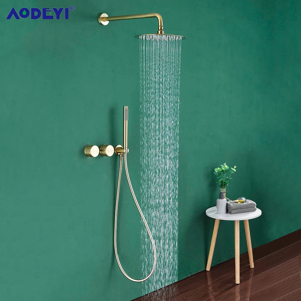 Bathroom Shower System Brushed Gold Cold Faucet Bath