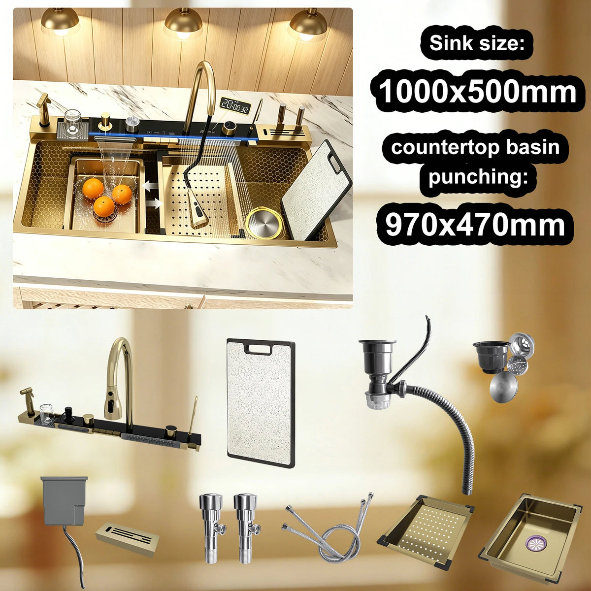 Sinks Stainless Steel Waterfall Sink Includes 120 50