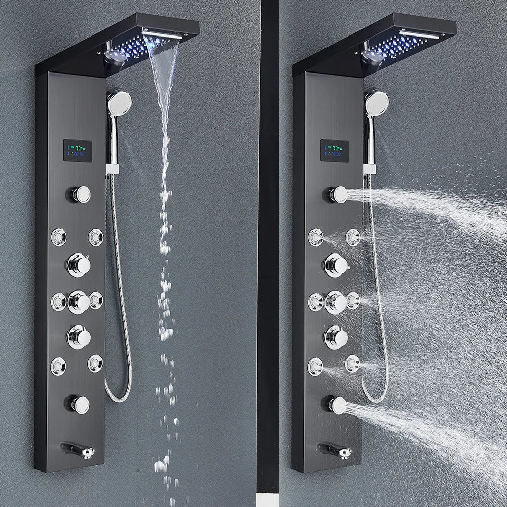 Led Shower Panel Tower System Rain Waterfall Shower