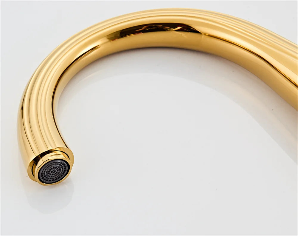 Gold Red Rose Basin Faucet Widespread Sink Tap