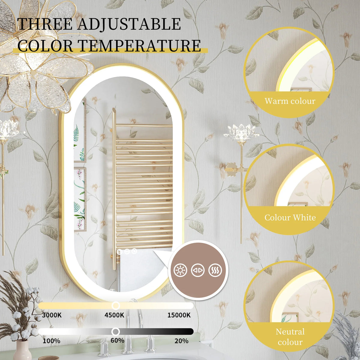 Large Led Oval Bathroom Mirror Stepless Dimmable Lighted