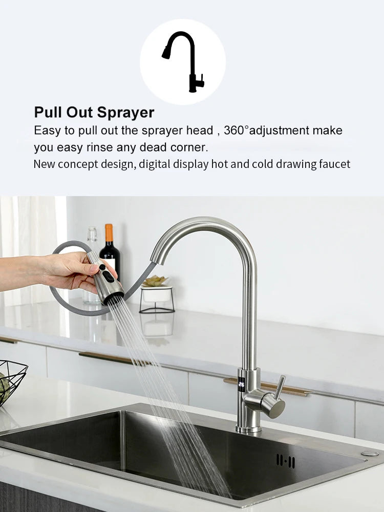 Sensor Touch Digital Sink Faucet Pull Down Sprayer