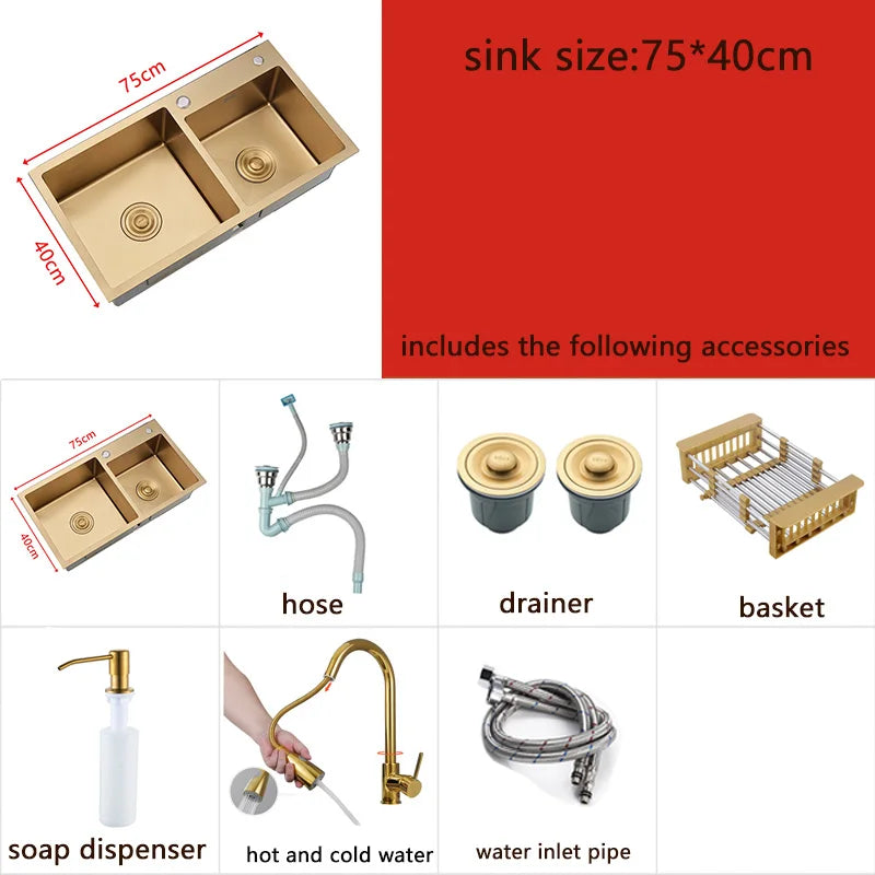 Gold Sink Above Counter Double Bowl Goldn Basket