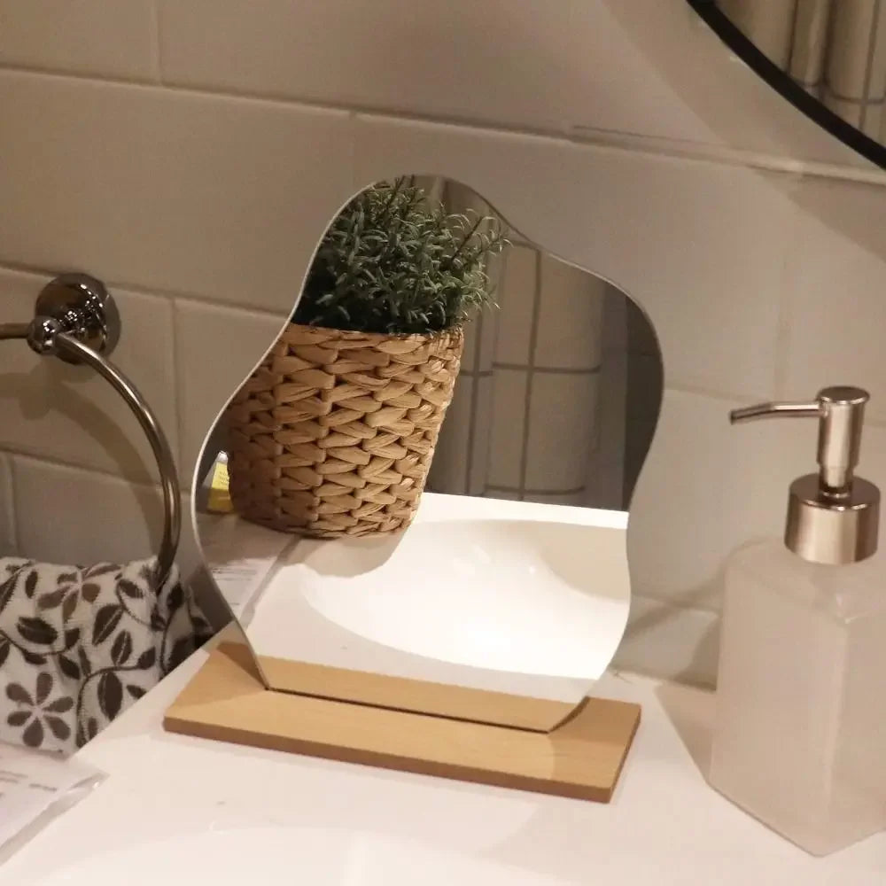 Wooden Irregular Makeup Mirror Cloud Shaped Frameless Decorative