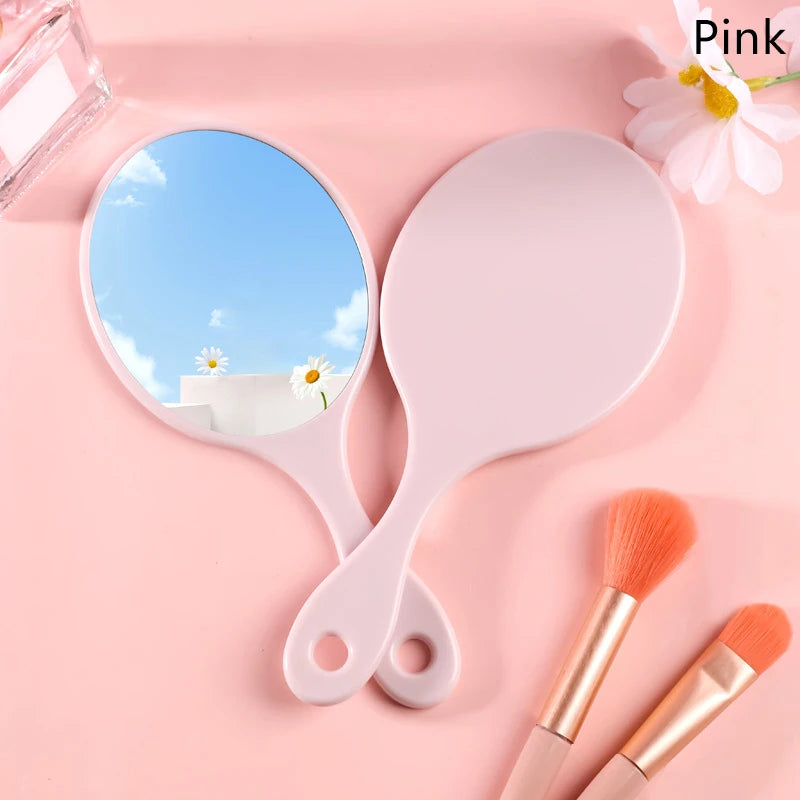 1pc Handheld Round Makeup Mirror Women Handle Compact