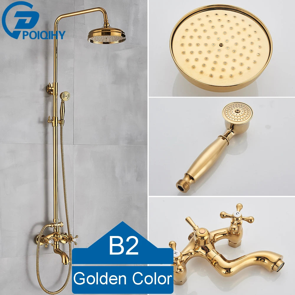 Golden Shower Bathroom Bath Shower Faucet Brass Swivel