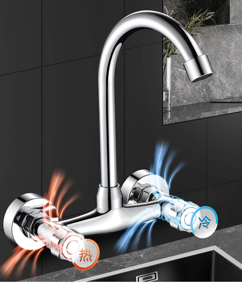 Wall Mounted Mixer Tap Double Handle Faucets Cold