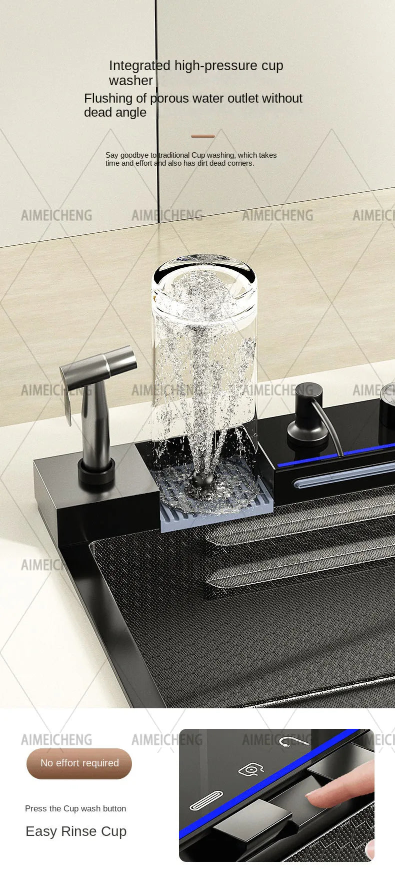 304 Stainless Steel Waterfall Sink Digital Display Large