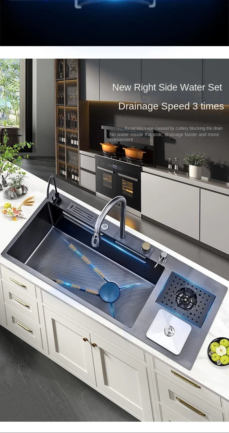Flying Rainwaterfall Sink Stainless Steel Large Big Garbage