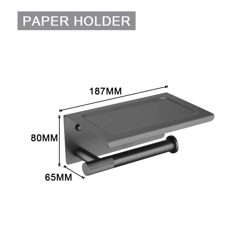 Grey Bathroom Hardware Kit Stainless Steel Round Wall