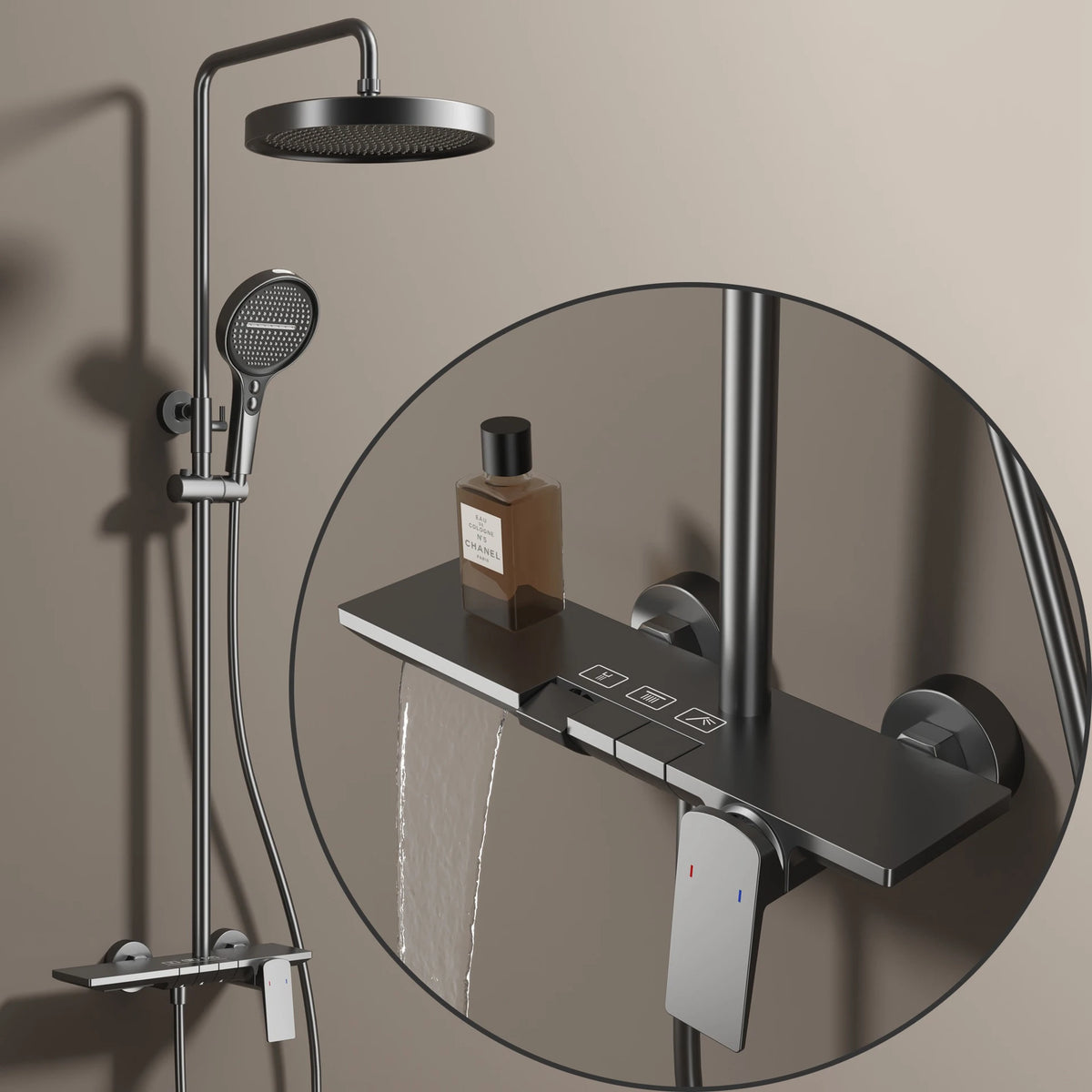 Brushed Gold Piao Bathroom Shower System Brass Waterfall