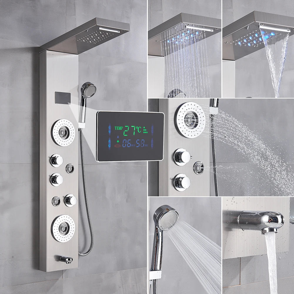 Golden Black Shower Panel Wall Rain Waterfall Shower