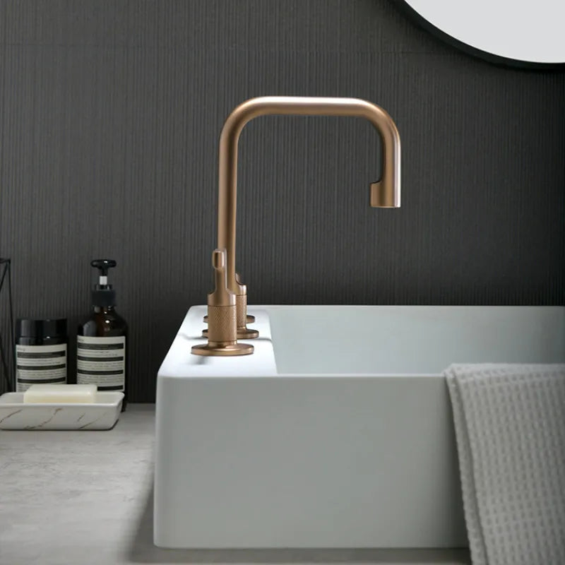 Brushed Rose Gold Widespread Basin Faucet Total Brass