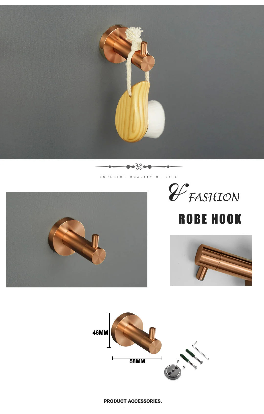 Brushed Rose Gold 304 Stainless Steel Bathroom Pendant