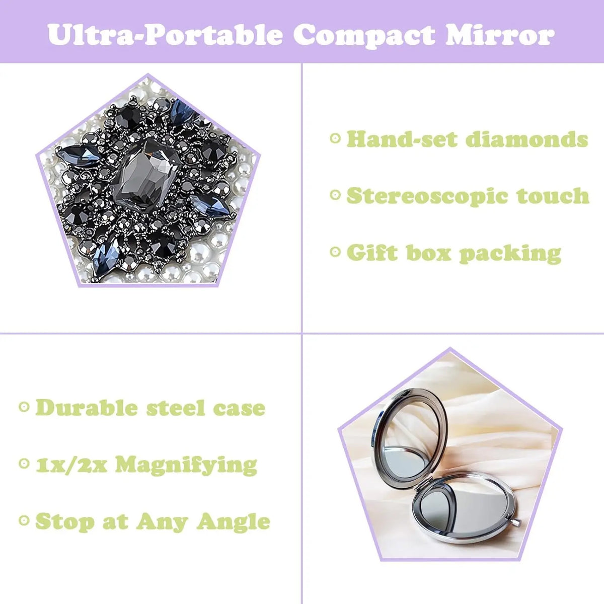 Compact Mirror 1x/2x Magnification Pocket Mirror Women 3inch