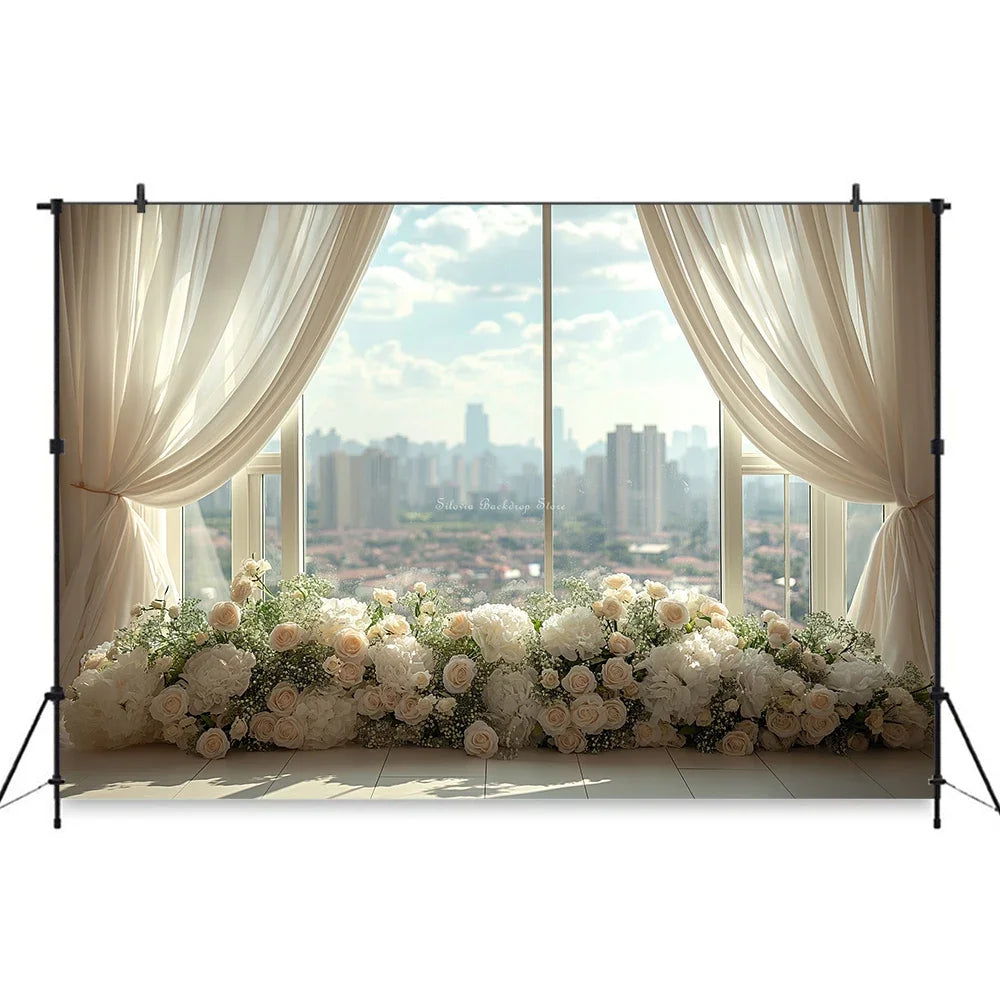 White Gauze Curtains Background Wedding Bride Shower Photography