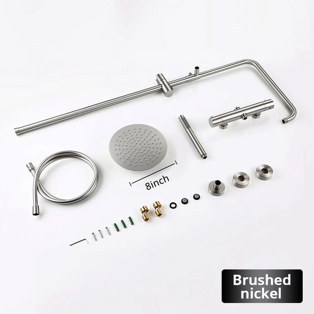Brushed Gold Thermostatic Shower Faucets Sets Wall Mount