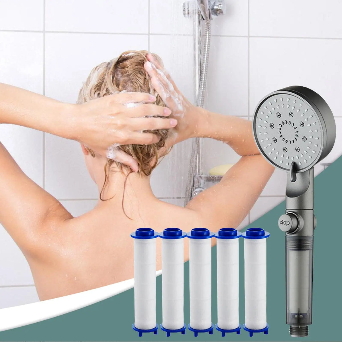 5-Mode Filtered Shower Head High Pressure Adjustable Sprayer