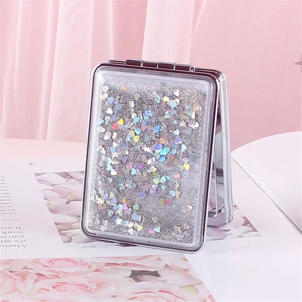 Quicksand Makeup Mirror Shiny Bling Magnifying Foldable Mirror