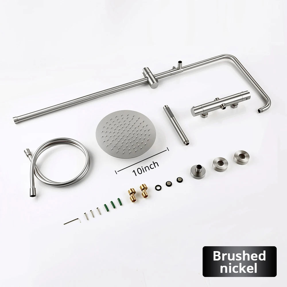 Brushed Gold Thermostatic Shower Faucets Sets Wall Mount