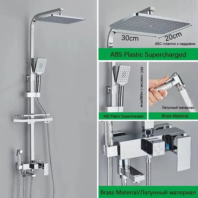 4-Function Wall Mounted Shower Faucet Rainwater Bathtub Shower