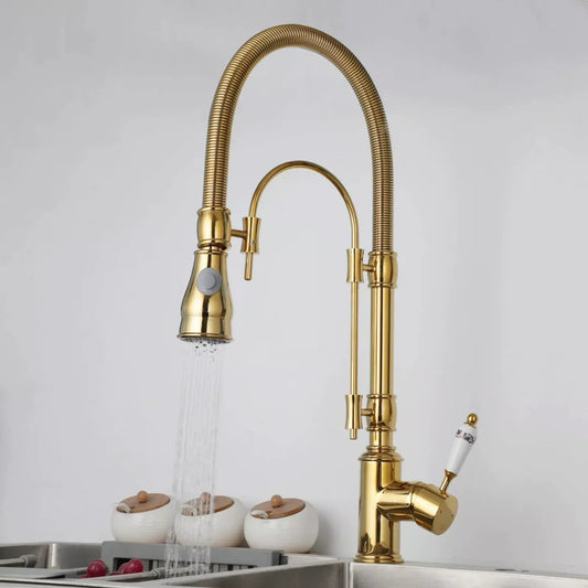 Gold Pull Down Faucet Brass Cold Sink Faucet