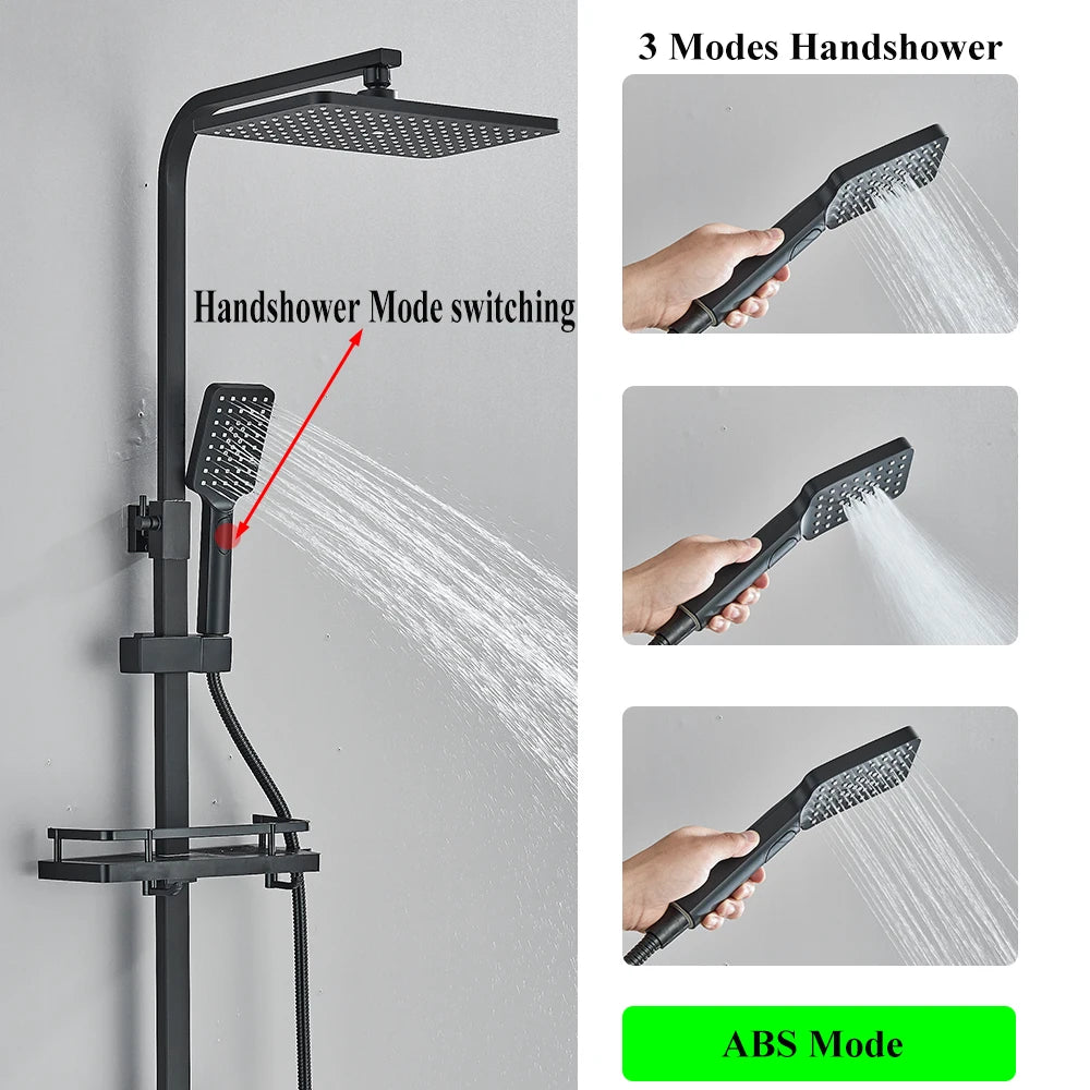 Black Brass Shower Faucet Sets Rainfall Bathtub Tap