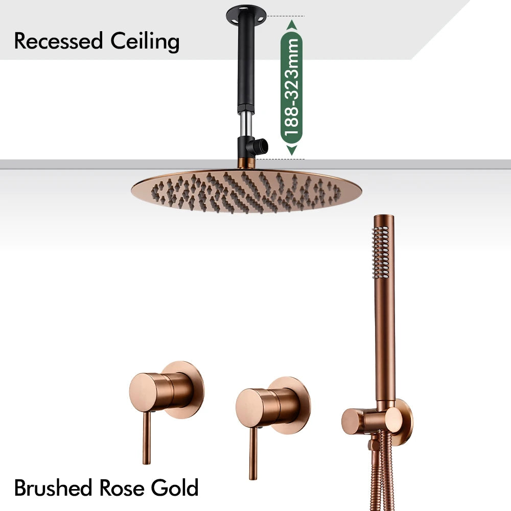 Rainfall Shower Rose Gold Wall Mounted Bathroom Shower