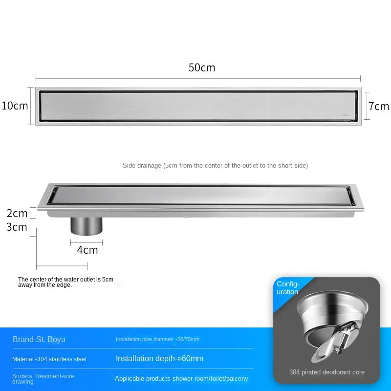 Luxury Hidden 304 Stainless Steel Rectangular Floor Drain