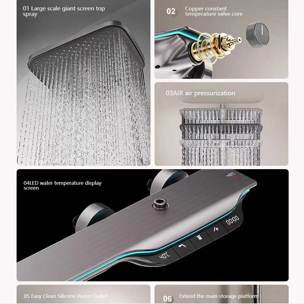 Digital Display Shower Bathroom Rainfall Piano Button Showers