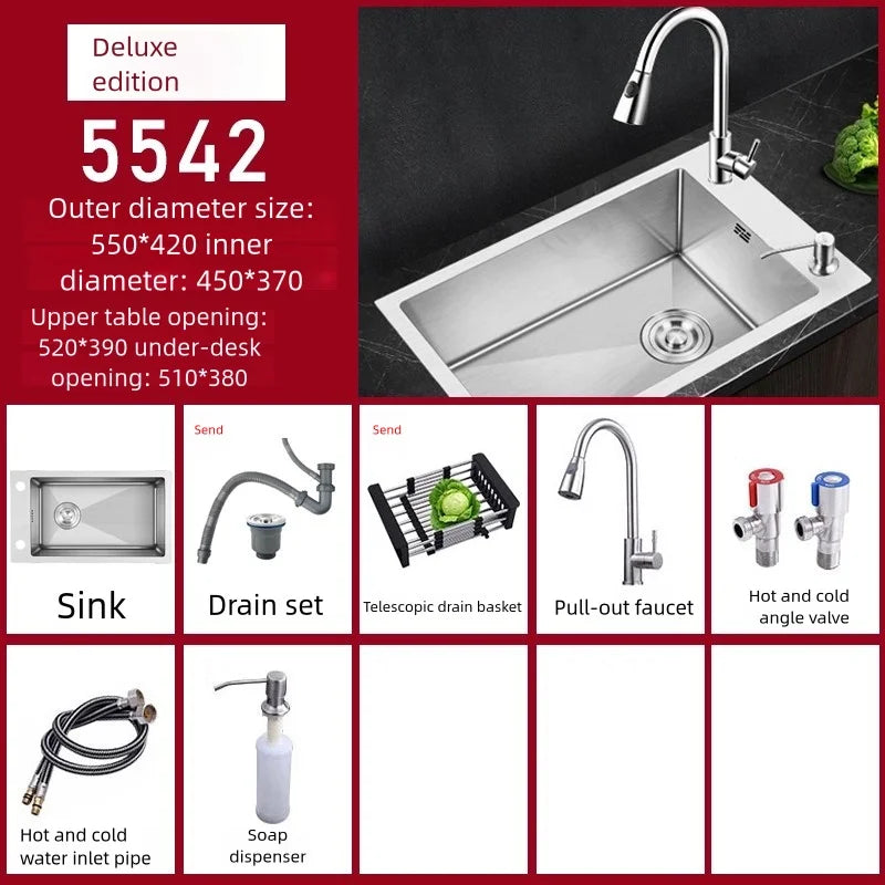Stainless Steel Sink Narrow Long Model Side Hole