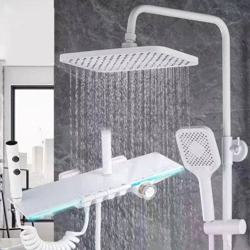 Upgrade White Bathroom Shower Led Display Piano Keys