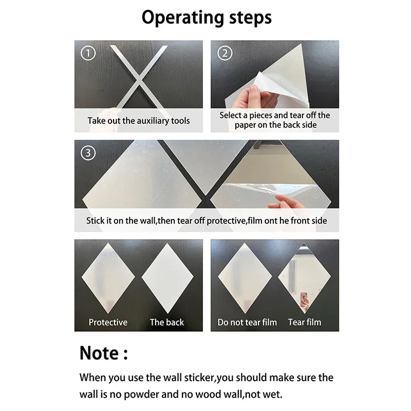 3d Mirror Stickers Acrylic Triangles Self-Adhesive Diamonds Diy