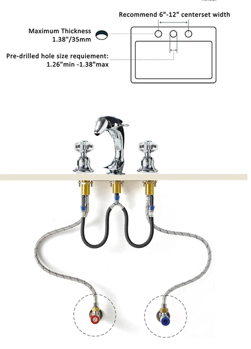 3pcs Golden Bathroom Basin Faucet Crystal Handle Widespread