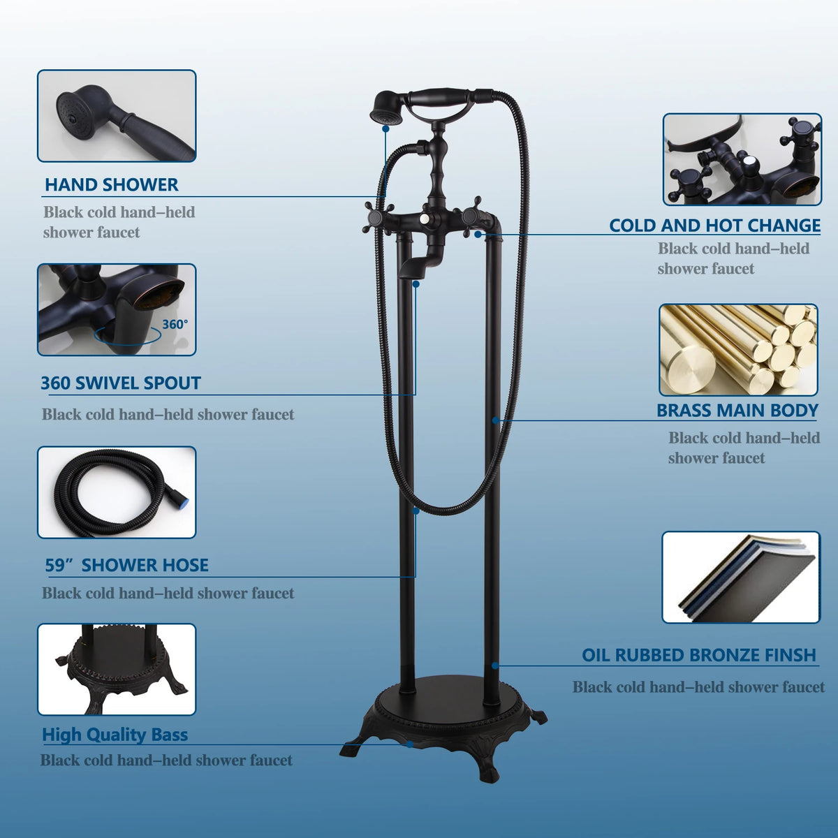 Kemaidi Freestanding Shower Faucet Bathtub Floor Mounted Tub