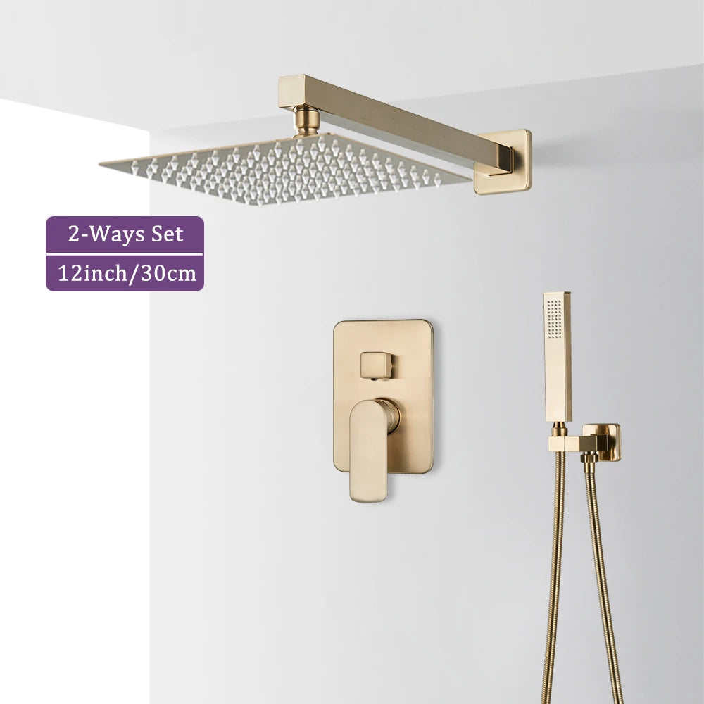 Brushed Gold Bathroom Shower Faucet 2/3 Way Rainfall