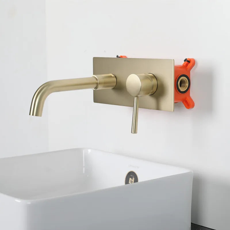 Modern Brass Wall Mount Bathroom Basin Faucet Hidden