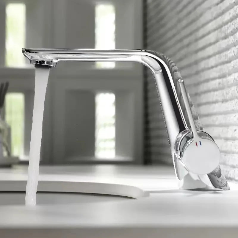 Brass Brushed Gold Gray Modern Bathroom Sink Faucet