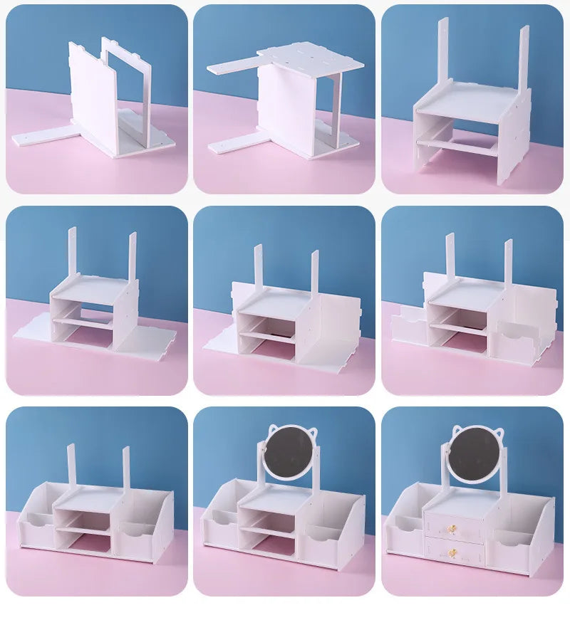 Desktop Drawer-Type Vanity Mirror Storage Box Round Makeup