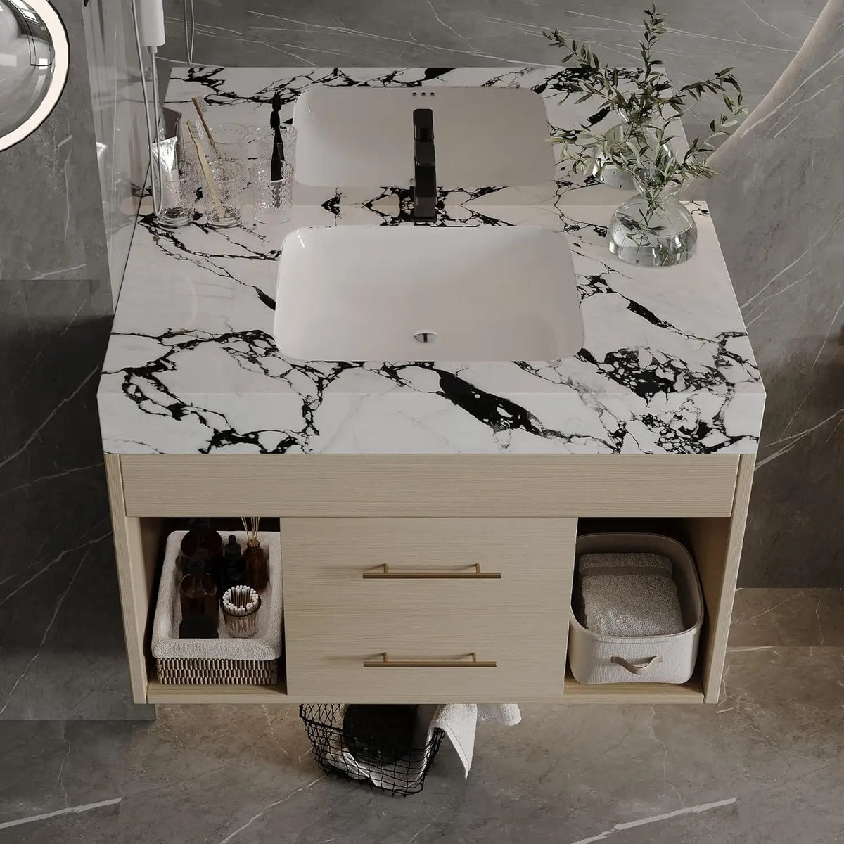30 Modern Floating Bathroom Vanity Faux Marble Top