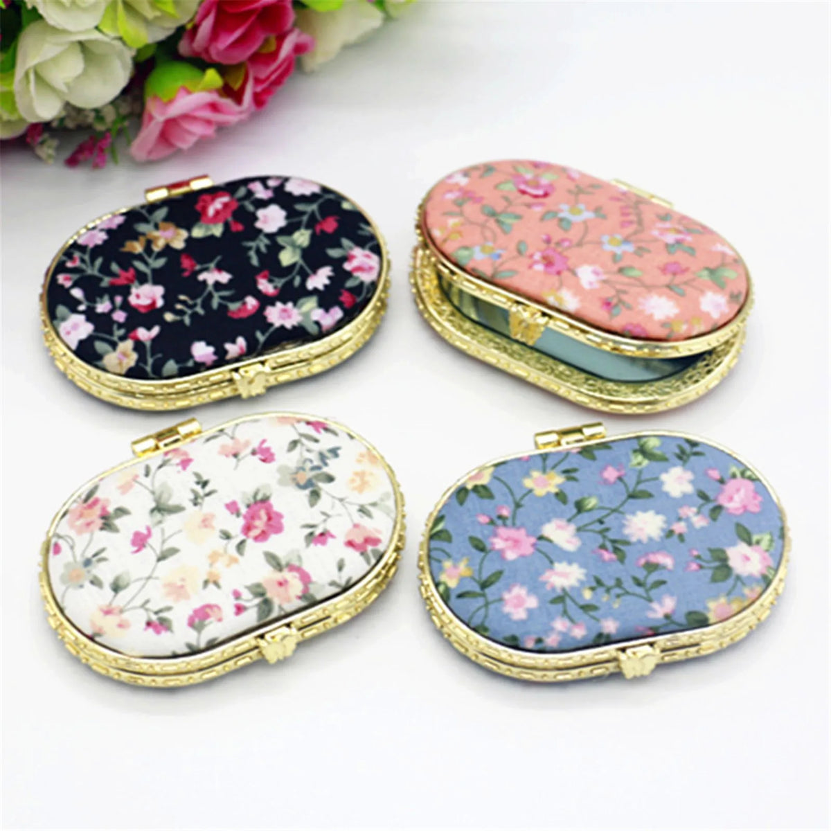 Vintage Foldable Makeup Mirror Mini Heart Round Makeup