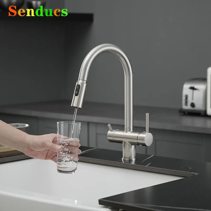 Brushed Nickel Pull Out Filter Faucets Quality Brass