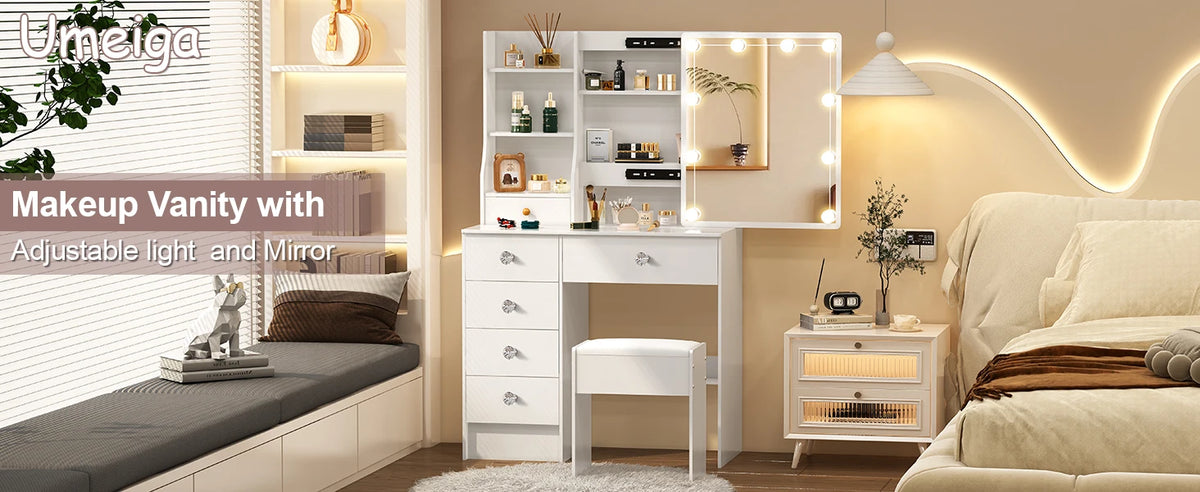 White Dressing Table Vanity Sliding Mirror Frame 3-Color