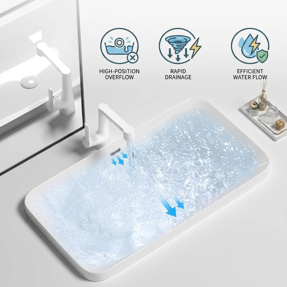 Rectangular Semi Recessed Ceramic Wash Basin Bathroom Countertop
